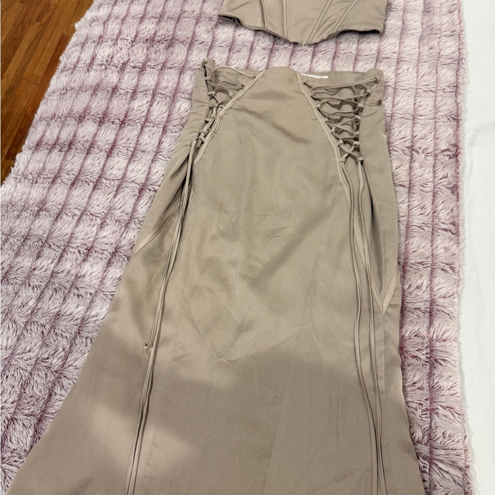 House of CB Satin Taupe Corset Top with Lace-Up Details - Picture 12 of 12